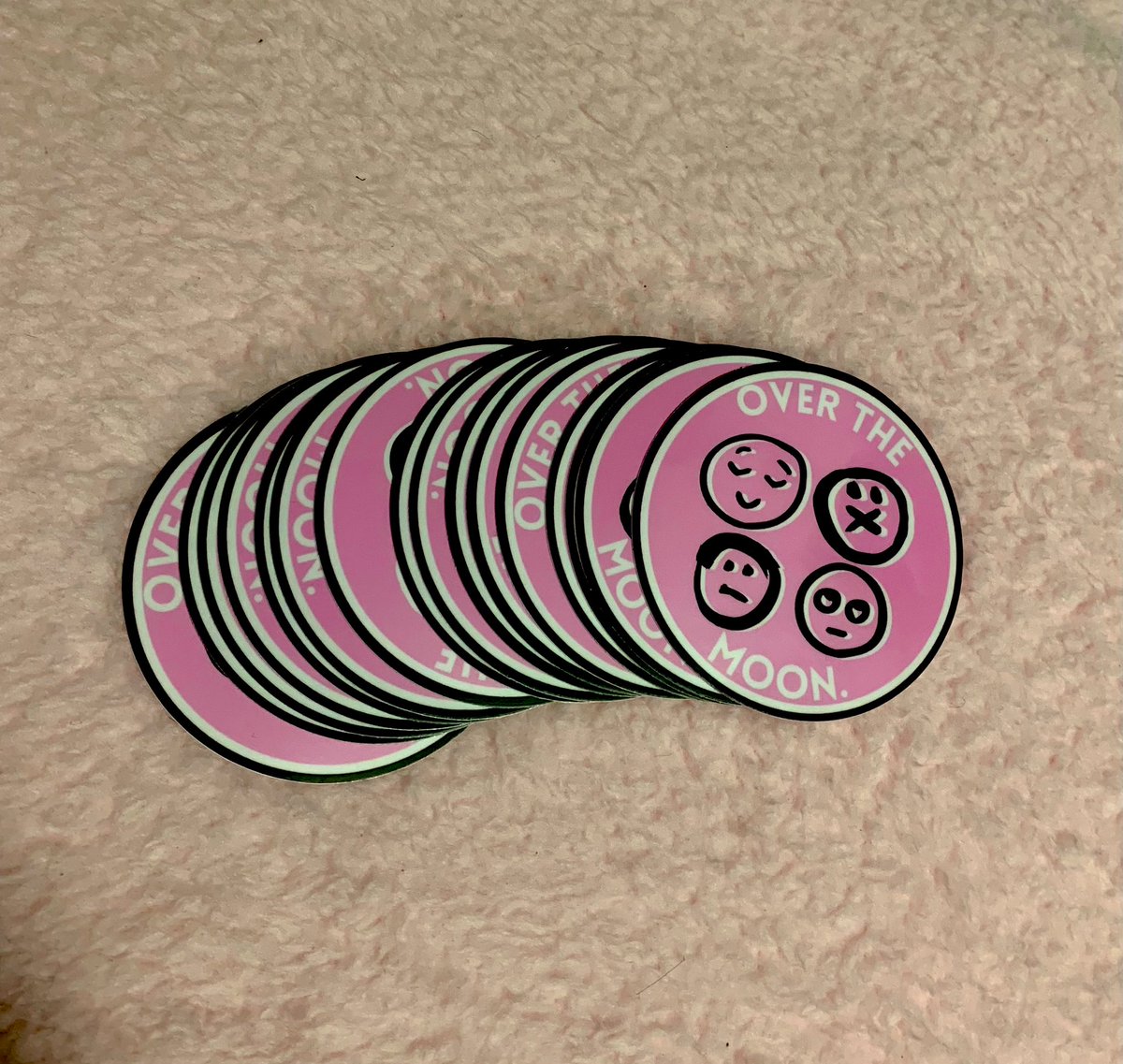 overthemoonfred's tweet photo. who are these handsome devils?? come talk to mel, patrick, or jenna for a free ~one of a kind~ over the moon sticker! if you’d like one mailed to you for $2 DM us!! https://t.co/OYa8j1vbwN