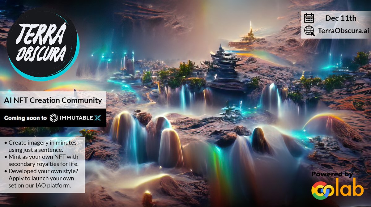 Just over one week to go till launch date!

We are absolutely stoked to be launching on <a href="/Immutable/">Immutable</a> X. No gas fee's and carbon neutral offsets!

Get ready for a big week of events from us - 
terraobscura.ai
discord.gg/terraobscura