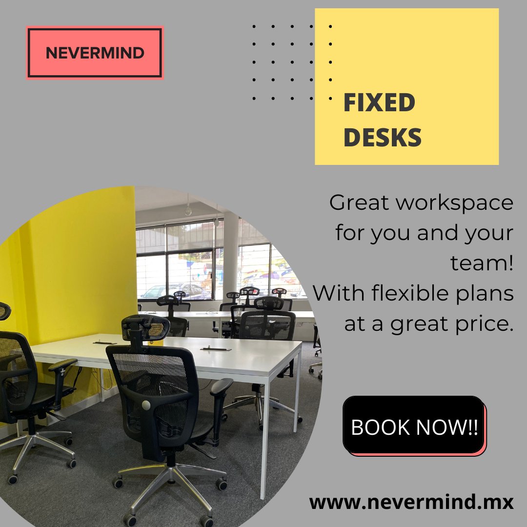 NevermindMx's tweet photo. A workspace just for you! 

Av. Unión 48, Col. Ladrón de Guevara, Guadalajara
https://t.co/UMrWAdpfOY
📩 info@nevermind.mx
📞(33) 1204 8702
💬(33) 2725 3150

#privateoffice #freelance #oficina #saladejuntas #hotdesk #coworking #fixeddesks https://t.co/vQZgfJMJ8t