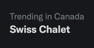 Swiss Chalet trending in the #PoliceState of #Canadastan.

In the @SwissChaletCA bio U can see their buy in to the #Scamdemic w their Virtue Signal stating:

#SocialSafely 

When did we need to hear all this stuff - companies are all on the 'I'm a Karen saving Grandma! bandwagon'