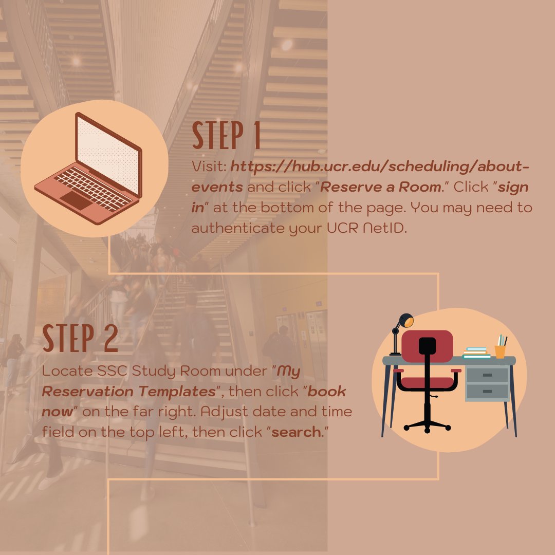 ucrhub's tweet photo. See below images for instructions to reserve a study room! https://t.co/K8gU2e9pnp