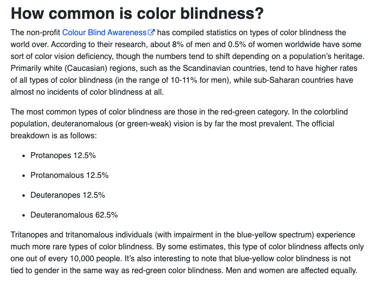 WomenInStat's tweet photo. When creating plots or graphics, consider that at least 12% of people are color blind. 

Use colorblind friendly palettes. Avoid Red-Green. 

See https://t.co/U4OEAQynlm

For PCA, t-SNE or UMAP, where color is often used to distinguish clusters, circle and label clusters. https://t.co/gnIVQXezb2