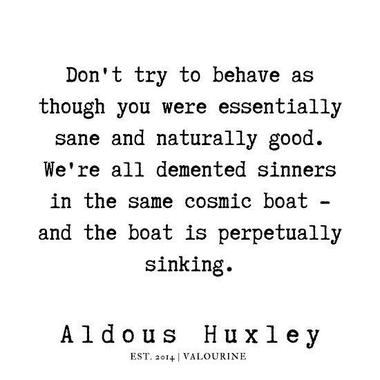 thewisdomposts's tweet photo. "Don't try to behave as though you were essentially sane and naturally good. We're all demented sinners in the same cosmic boat-and the boat is perpetually sinking."~Aldous Huxley [550×550]
⚡️RT IF YOU AGREE🔥
#motivation #quotes #motivationalquotes #getmotivated #nlp #selfim… https://t.co/QoOPxlJyop