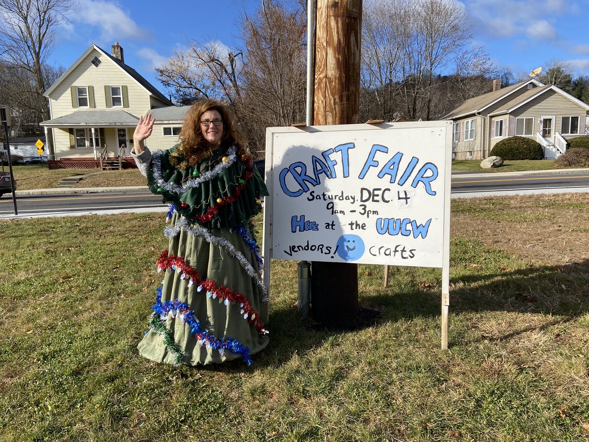Arobinaday's tweet photo. Craft Fair Tomorrow ! Sat Dec 4, 9-3!  Come check out Jenny in her Christmas Tree costume 😉and a whole church FULL of totally great things!  #craftfair #worcester #worcesterma #basketraffles #auctionitems https://t.co/qCnx2dbB2l