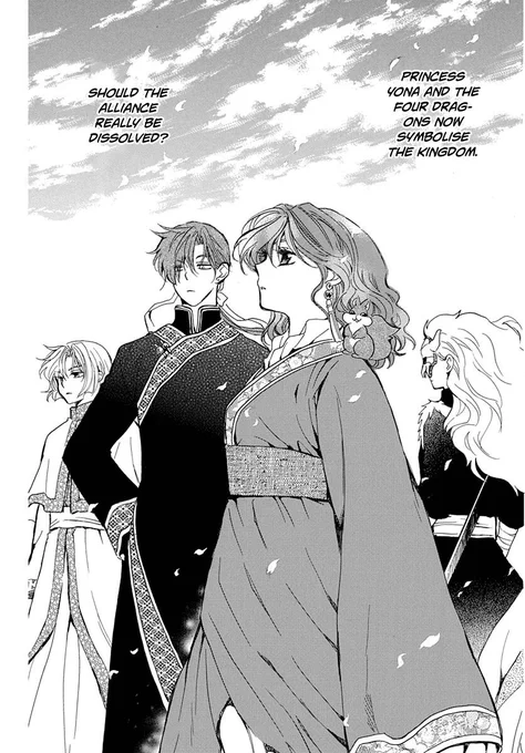 akatsuki no yona 217

what a wonderful spread that illustrates yona and the dragons' impact in kouka. it really speaks volumes how their influence inspires others to rally for yona due to their belief in her and her company. it also makes one wary for suwon's position too 