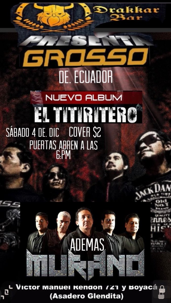 EcMurano's tweet photo. MAÑANA SABADO 4 DE DICIEMBRE EN LA NOCHE... @drakkar_bar_  JUNTO A @grossoecuador LOS ESPERAMOS!!! 🤟🏽🤟🏽🤟🏽 https://t.co/JjULplfY26