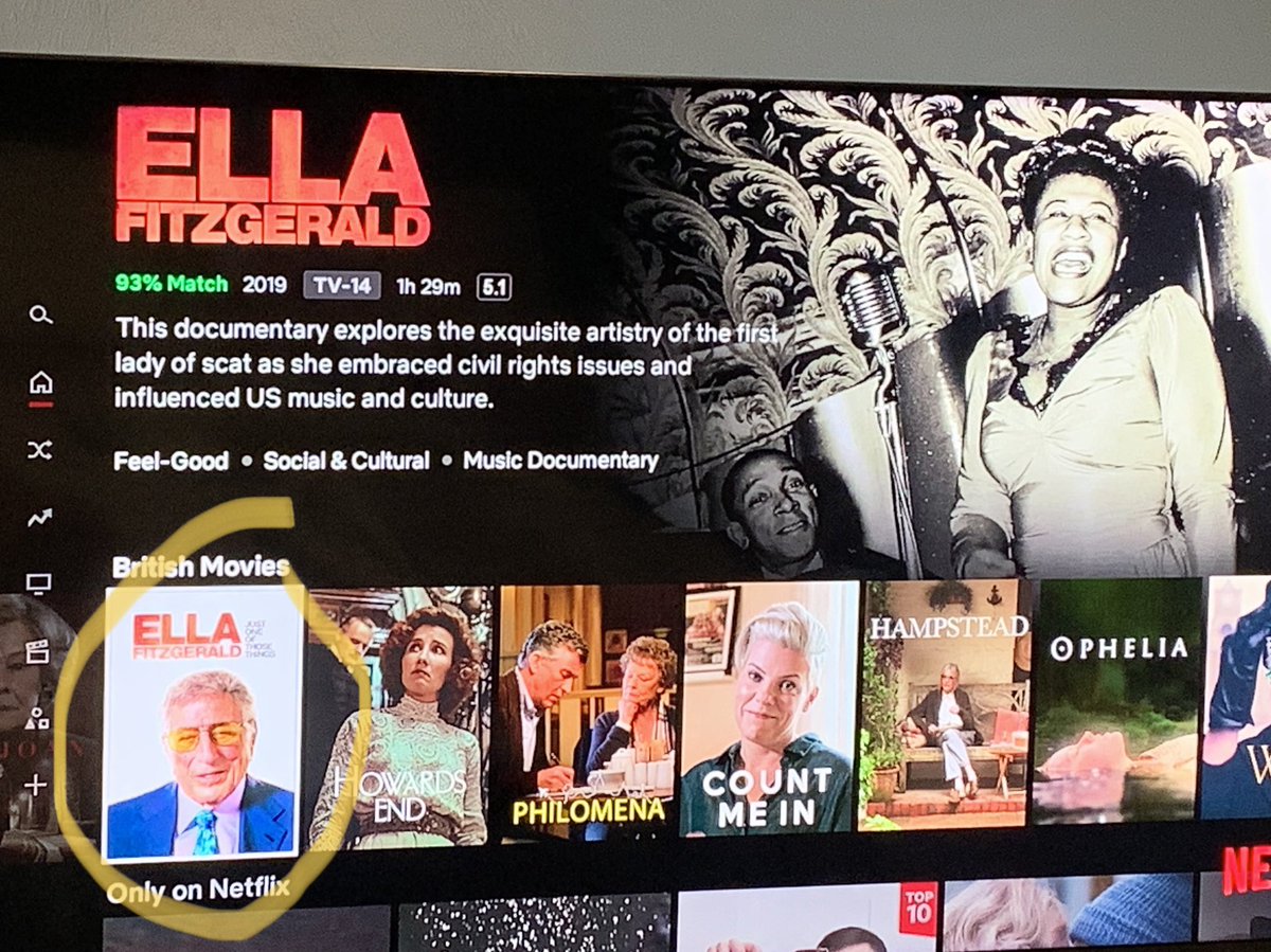 SarahTacos's tweet photo. ...why is Tony Bennett’s face on a documentary about Ella Fitzgerald?... https://t.co/H0bsWyY0Hb