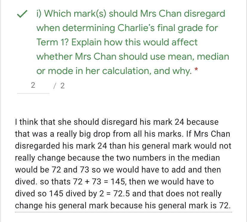 antheachanku's tweet image. This week we looked at how mean, median and mode can be used for calculating a final grade… but which one is the most reflective of how a student is doing? #grade7math #data