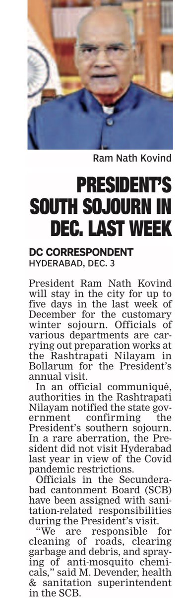 oratorgreat's tweet photo. Every year #Hyderabad serves briefly as a capital when @rashtrapatibhvn #RamNathKovind is here for annual southern sojourn. @DeccanChronicle https://t.co/TVLjsl1pyU