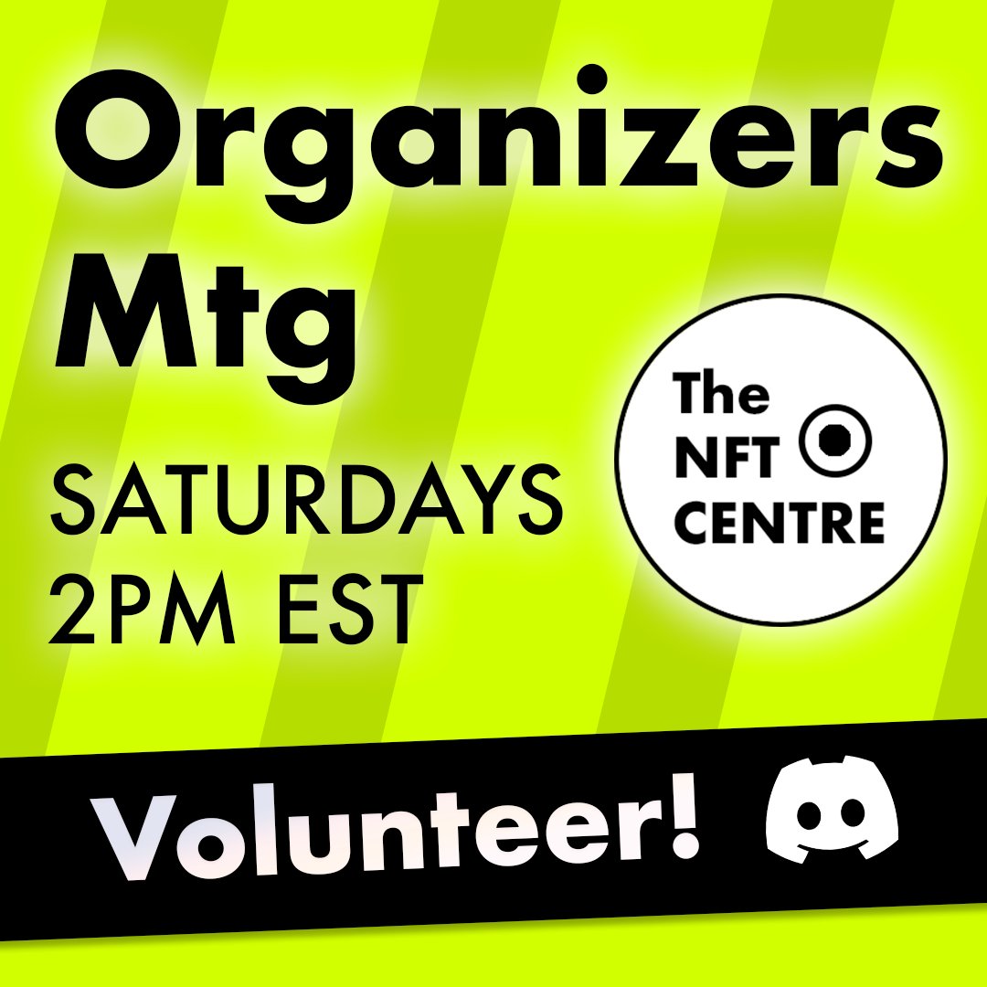 The next NFT Centre Organizers meeting is Saturday Dec 4th, 2pm EST in the Discord.

Interested in being involved at an organizer level?  All are welcome and can contribute in various ways!

discord.gg/thenftcentre