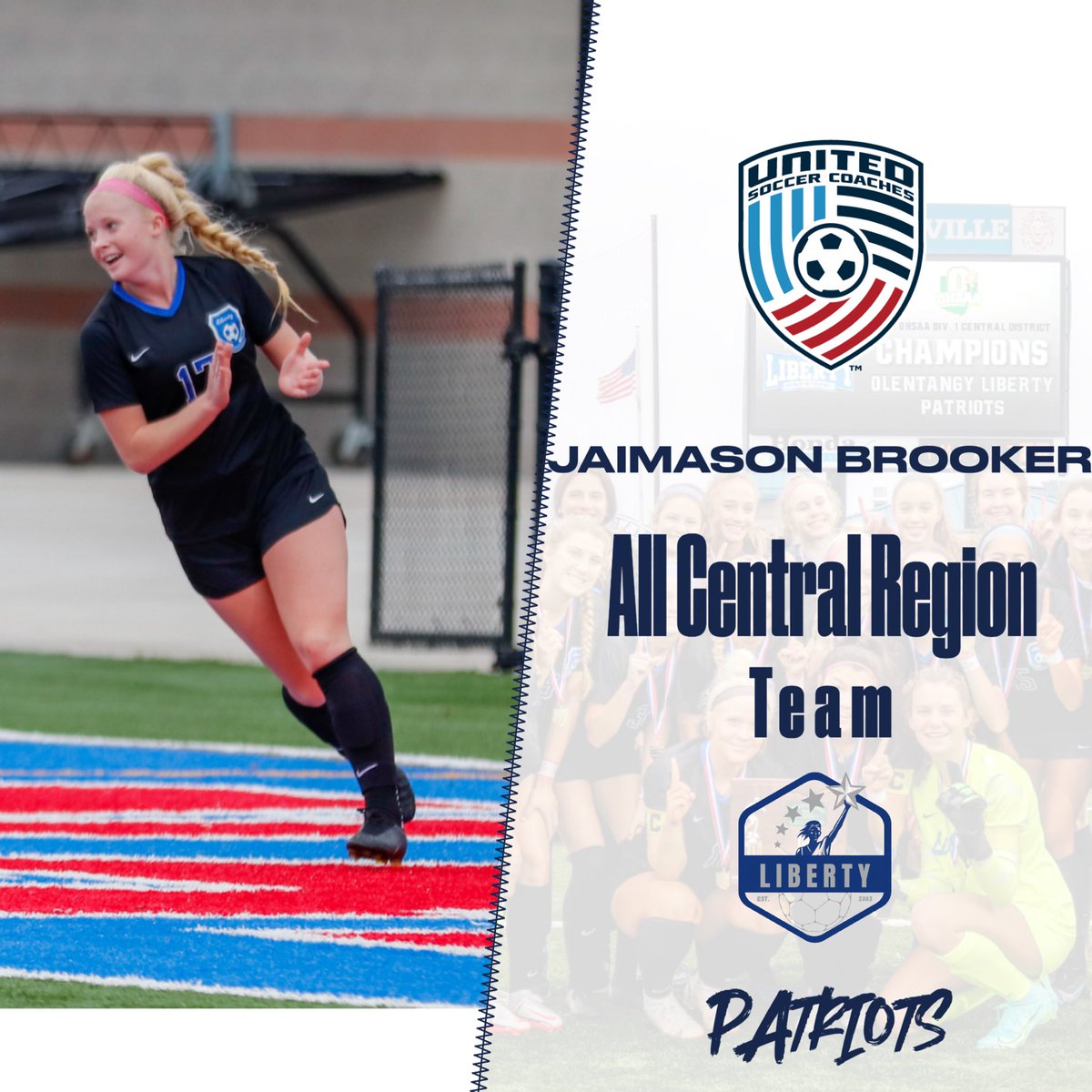 Congrats to <a href="/JaimasonB/">jaimason brooker</a> on earning her second <a href="/UnitedCoaches/">United Soccer Coaches</a> All-Region Selection. Way to represent the program well. We are proud of you. #GoPatriots 
<a href="/Mr_Starner/">Mike Starner</a> <a href="/LHSAthleticDept/">OLHS Athletics</a>