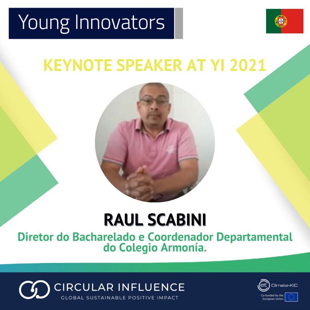 CircularInfluen's tweet photo. Now it's time to thank the Young Innovators 2021 keynote speakers. First of all we would like to thank Raul Scabini, High School Director and Department Coordinator of Armonía School.
We are glad that you participated with your words! Thank you very much!
#CircularInfluence https://t.co/SMRHm5TI8N
