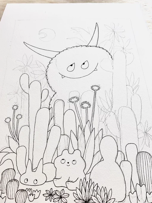 最近ツノの生えた生き物をよく描くのですが、ほぼ毎日見ている鹿の影響かもしれません。 