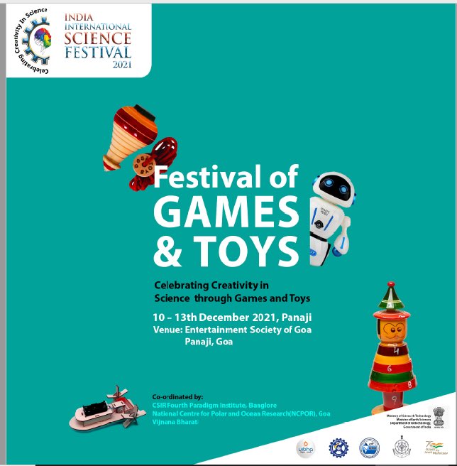 CSIR_4PI's tweet photo. As a part of IISF 2021, CSIR- 4PI, Bengaluru is organizing the “FESTIVAL OF GAMES AND TOYS “ with NCPOR, Goa and VIBHA.
Please join us virtually (registration is still open) @CSIR_IND @Vibha_India @IISF2021
#TOYINDUSTRY #HANDICRAFTS #INDIANCULTURE #SCIENCEPLAY #IISF2021 https://t.co/MieiCVHigk