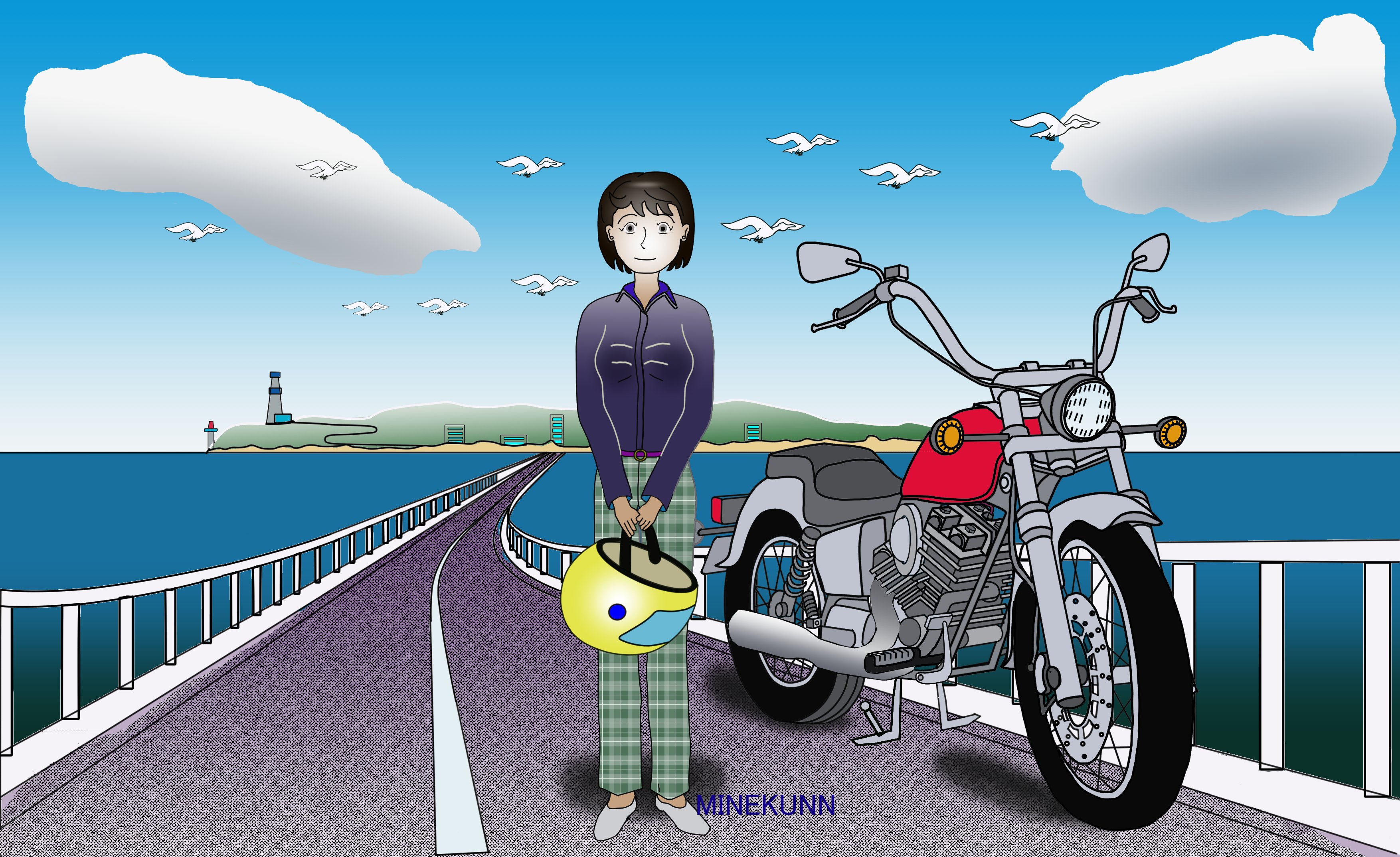 Minekunn 最近 通信大学の宿題で描いた さっきのイラスト の輪郭線の色を黒にした時のバージョンです よかったら見て下さい イラスト イラストレーター 原画 アメリカンバイク アメリカンバイクを晒すとｒｔいいねが来るらしい T