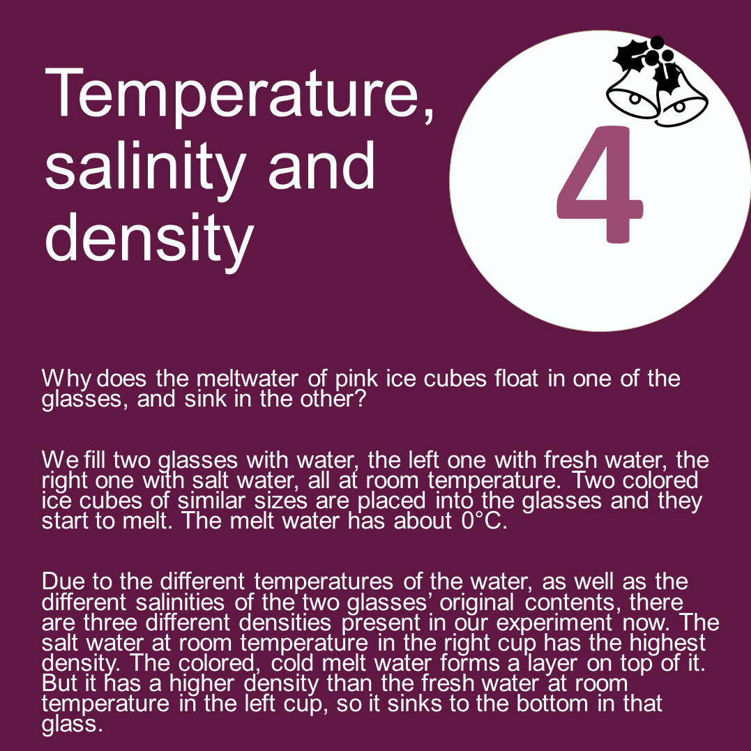 iEarth_no's tweet photo. Experiment 4 of our 24 days of #iEarth4U: We investigate density with help of melting ice cubes!
Enjoy, and don't forget to share your pictures! #KitchenOceanography #iearth @Geofysen @uibgeo @unioslo_mn @UiTNorgesarktis @UNISvalbard https://t.co/yZN36XVdVJ
