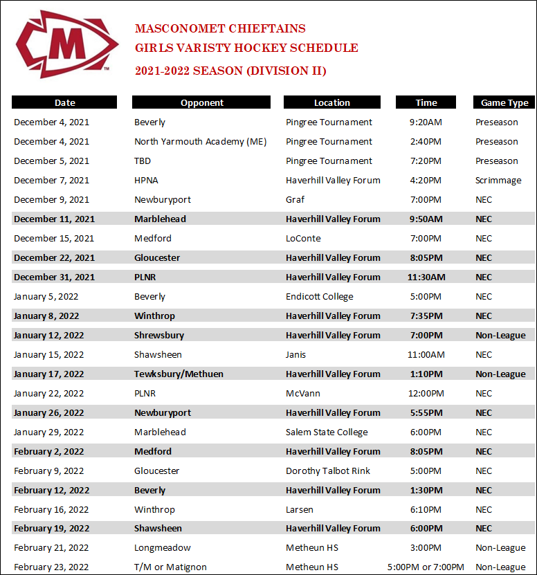 Fresh off the press....our '21-'22 schedule (with the obvious statement that games/dates/times are subject to change)