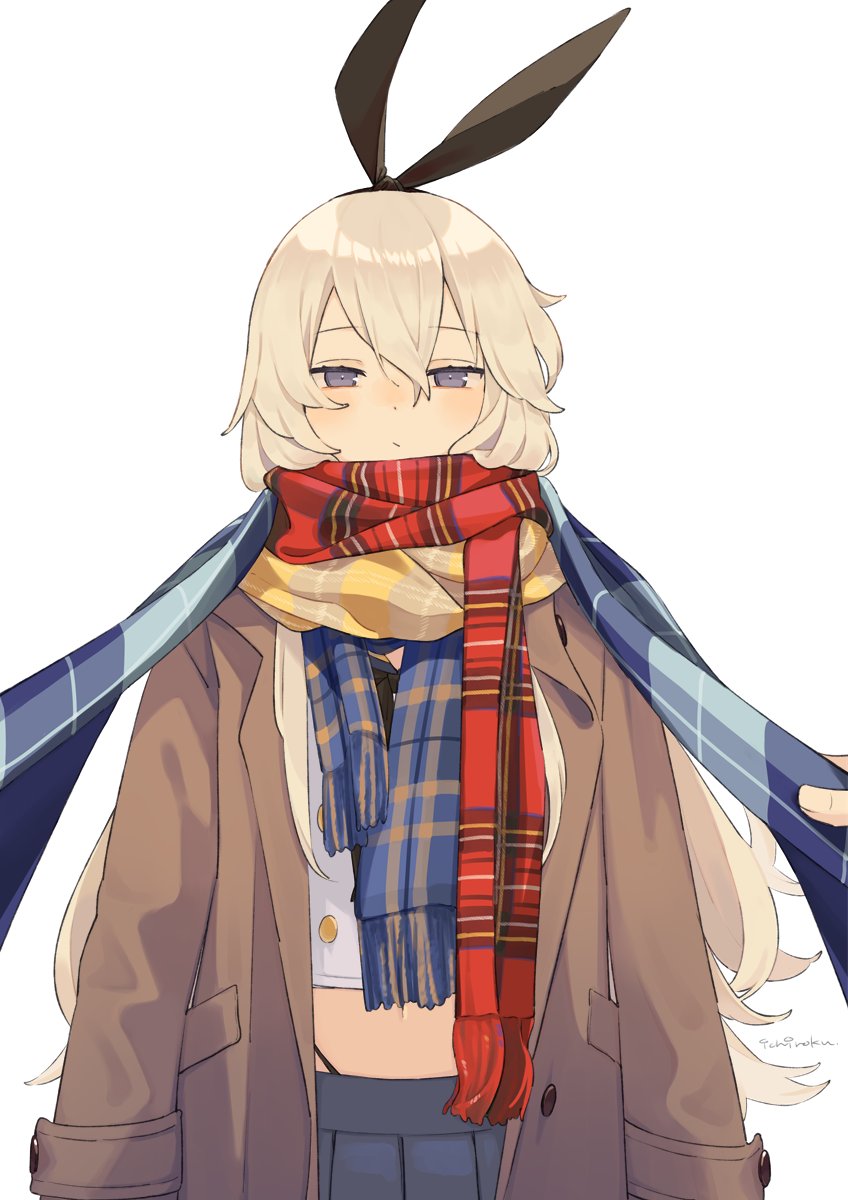 shimakaze (kancolle) 1girl scarf long hair blonde hair skirt simple background white background  illustration images