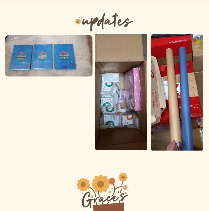 gracesellsmerch's tweet photo. [ #graceupdates ] 

— 1st pic: Box 19 in transit to ph
items included; still waiting for the tn from consol 🥵

— 2nd pic: mga naiwan sa kr add and will be included sa next box ! https://t.co/9cWzyCzOxY