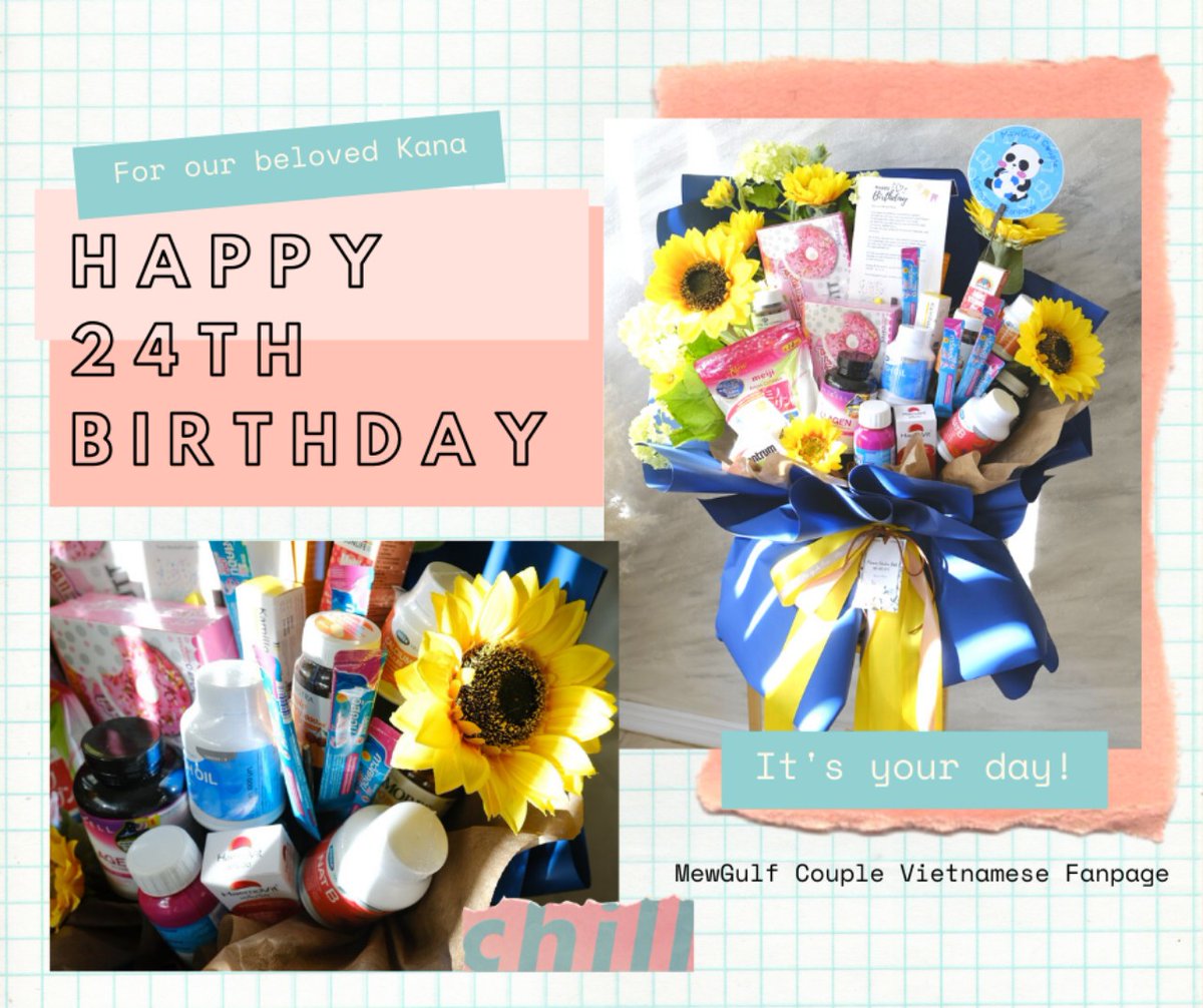 MewGulfVNFC's tweet photo. A "Vitamins bouquet" for the sweetest boy of us &amp; A "Toys bouquet" for his baby 🥰

You have been very busy with the tight schedule. So let our gift help us to take care of you na, our sweetie 🥰

Take this Gentle Love of Us na 😘

#24thKANAWUTDay
#GulfKanawut 
@gulfkanawut https://t.co/eNB5ovmBgB