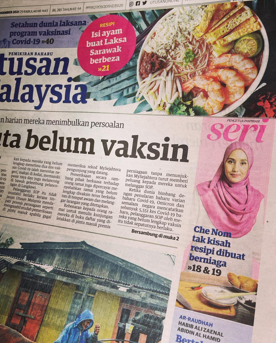 realCheNom's tweet photo. Dapatkan naskah Utusan Malaysia hari ini. Ada penulisan panjang lebar hasil temubual bersama Che Nom di ruangan Seri. 
Terima kasih pada wartawan Julie Roshana &amp; terima kasih sokongan anda semua.
Alhamdulillah 😊
@UMonline , https://t.co/CtLSozVhLB https://t.co/vaDUWGceLc