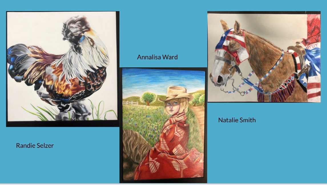 NellAnd01630252's tweet photo. Check out CLHS 2021 San Antonio Western Art pieces. These 12 art students worked really hard on their pieces. Wish them good luck! #comalfinearts #thelakeisrising @CLHS_Principal @schumanncarla1 @martylenard #rodeoart @Supt_comalisd https://t.co/QYUejlDdz1