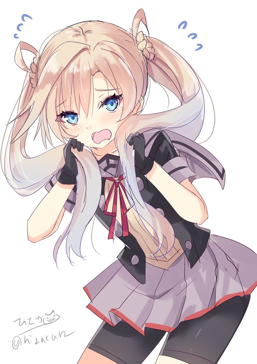 abukuma (kancolle) 1girl solo long hair bike shorts gloves skirt blonde hair  illustration images