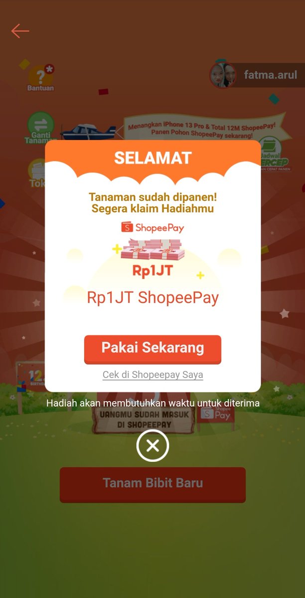 ELFhatma950208's tweet photo. Alhamdulillah,, semoga rejeki😇 #TanamShopeePay12M @ShopeeID https://t.co/tIP8CCEFaX