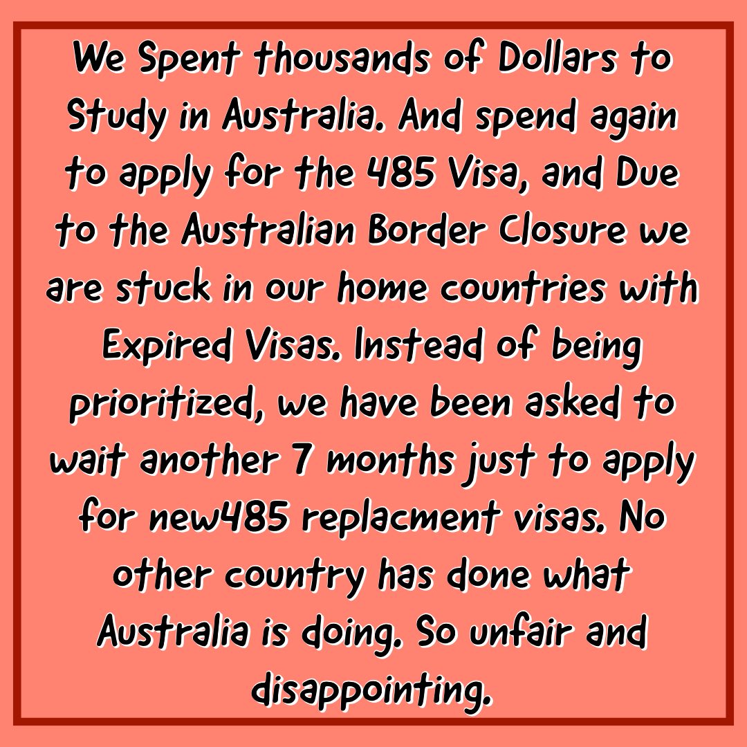 Extend485Visa's tweet photo. PLEASE BE FAIR TO EVERYONE #auspol #auspol2021 @ausgov @AlexHawkeMP @JulianHillMP @NickMcKim @stuartrobertmp @SkyNewsAust @ScottMorrisonMP @AJEnglish @SBSNews @bbcworldservice @POTUS @karenandrewsmp @BBCWorld @GregHuntMP @letusbacktoaus #extend485 https://t.co/hsGTdxCEyy