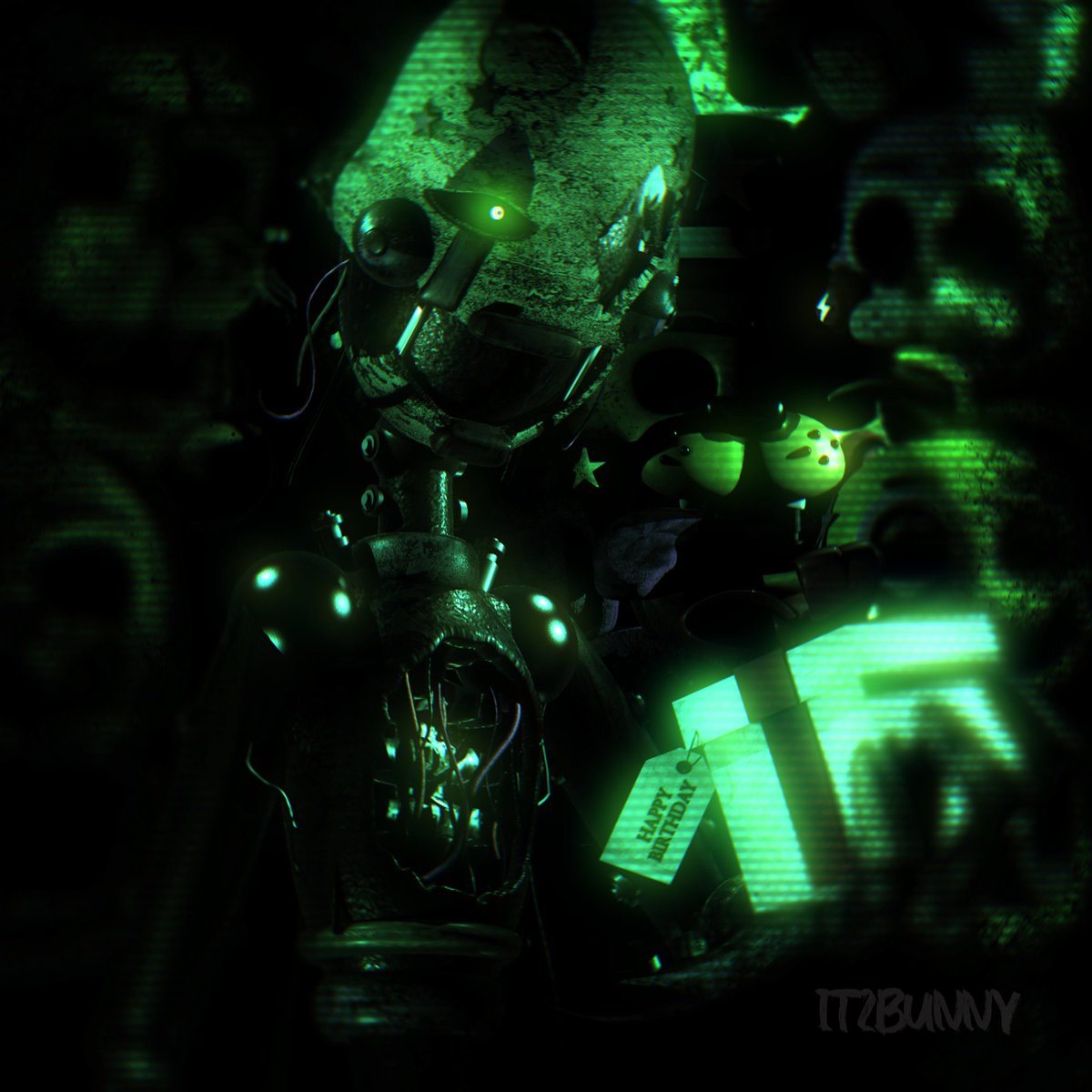 bunzsito's tweet photo. [C4D] The Endings 🎂

Good Night Band !! ( ･ω･) 💙

Models by Scott Cawthon - SWS - Illumix

Edits by 🐰👑

#fnaf #fnaf2 #witheredanimatronics #poster #fnaffanart #3dart #photoshop #fnaf3 #3dmodeling #rendering #posters https://t.co/mmUkObcLGG