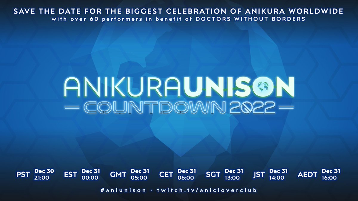 AniClover's tweet photo. The end [of 2021] is nigh, and what better way to celebrate than with the biggest Anikura Unison ever! Bringing together over 60 DJs, we'll be ringing in the new year in every time zone and beyond!

https://t.co/Q79lgpkPyQ
#aniunison

@SeriesAi_Music @pondebeatslive https://t.co/gqH4olpGOf