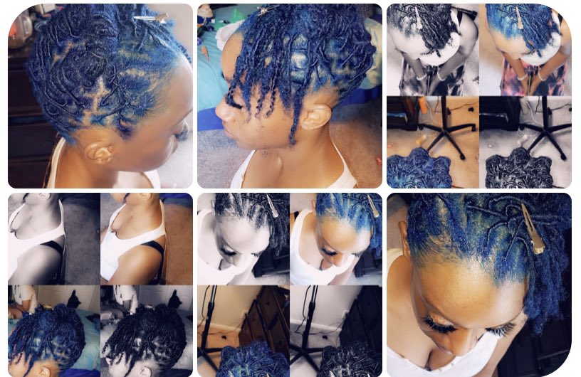 KeWitAHardO's tweet photo. The gold was not the plan…on to color #3 🥴
https://t.co/uMfKFyTRXX 

#retwist #bluelocs #goldlocs https://t.co/sCUINSrPc3
