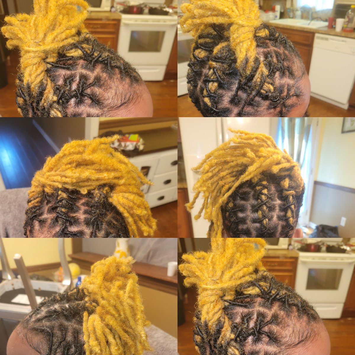 KeWitAHardO's tweet photo. The gold was not the plan…on to color #3 🥴
https://t.co/uMfKFyTRXX 

#retwist #bluelocs #goldlocs https://t.co/sCUINSrPc3