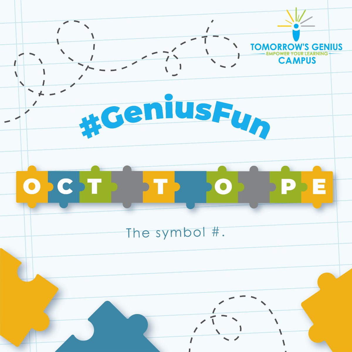 tgcampusIN's tweet photo. This is a symbol you use each and everyday. Do you guys know the other word for Hashtag?
Well, just find it out and fill in the missing letters.

#TGCampus #GeniusFun #Crossword #FunWeekend #SundayFunday #Skills #OnlineEducation #OnlineCourse https://t.co/h0IwGrtKUO