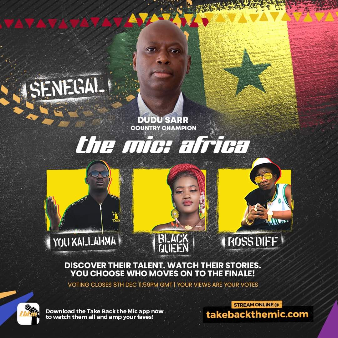 DUDU SARR - DJ Dudu Sarr put you on to 3 breakthrough artists ready to shake things up

Its time to choose who will rep in the finale !!

takebackthemic.com

#TBTM #TheMicAfrica #TheMicGlobal #TakeBackTheMic #HipHopIs #HipHop #HipHopCulture #Senegal