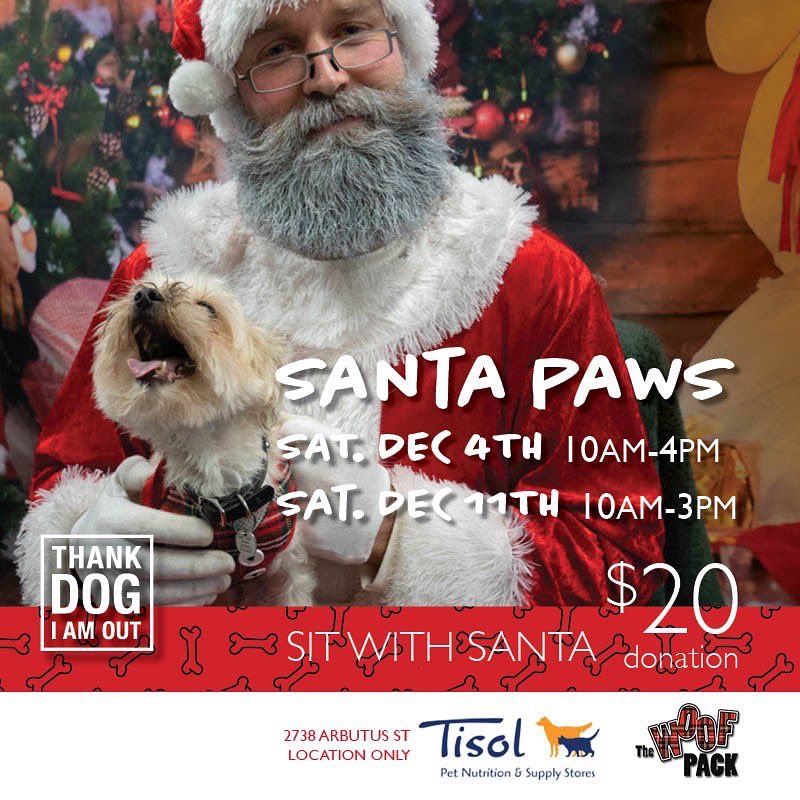thankdogiamout's tweet photo. Tomorrow #SantaBooth  Tisol on Arbutus @tisolpets come by !!!
Forgot to register ?
That’s ok we have blocked off spots for drop ins 
#santaclausiscomingtotown https://t.co/vOYxcbtTbq