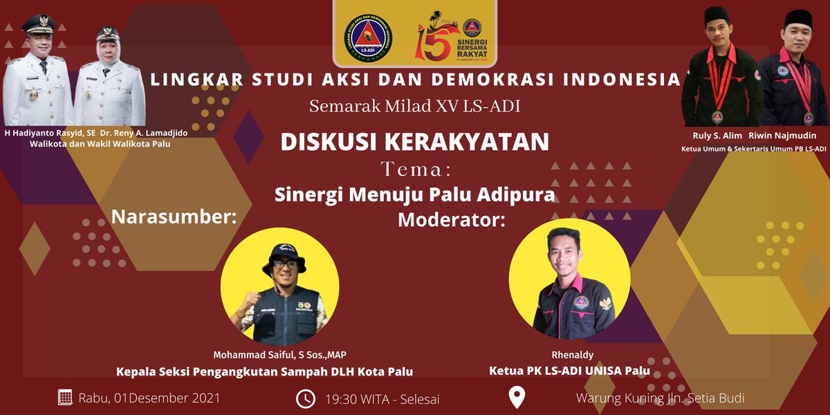 lsadipalu's tweet photo. Diskusi Kerakyatan "Sinergi Menuju Palu Adipura" dalam rangkaian Semarak Milad XV LS-ADI. https://t.co/CG8Gkv7Wdk