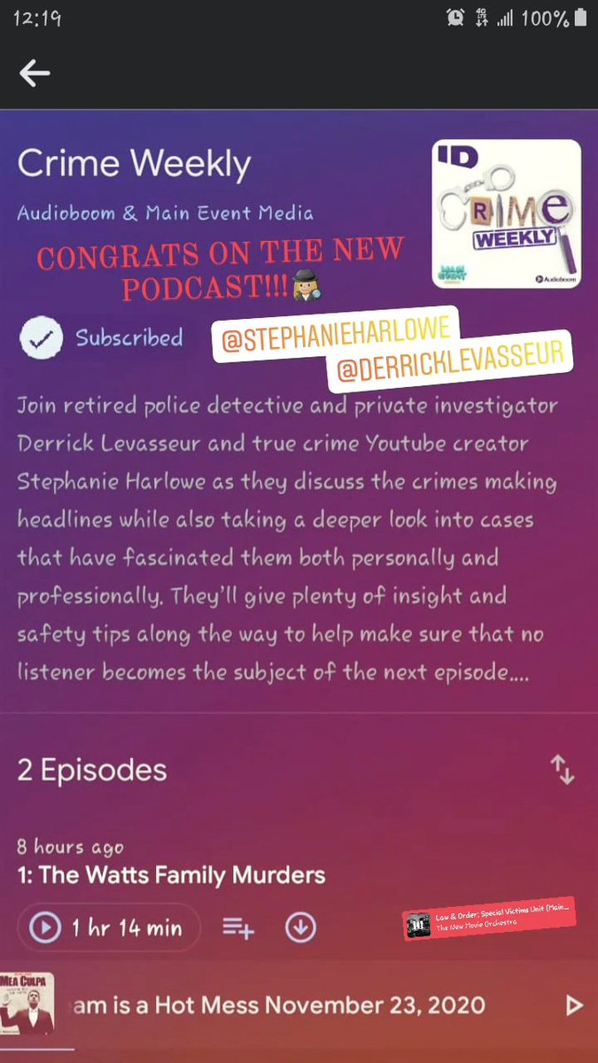 lilokat99's tweet photo. Happy 1 Year Anniversary @CrimeWeeklyPod @DerrickL @steph_harlowe Fridays have never been the same since!��🏽‍♀️🍍 https://t.co/HVKIA77Cew