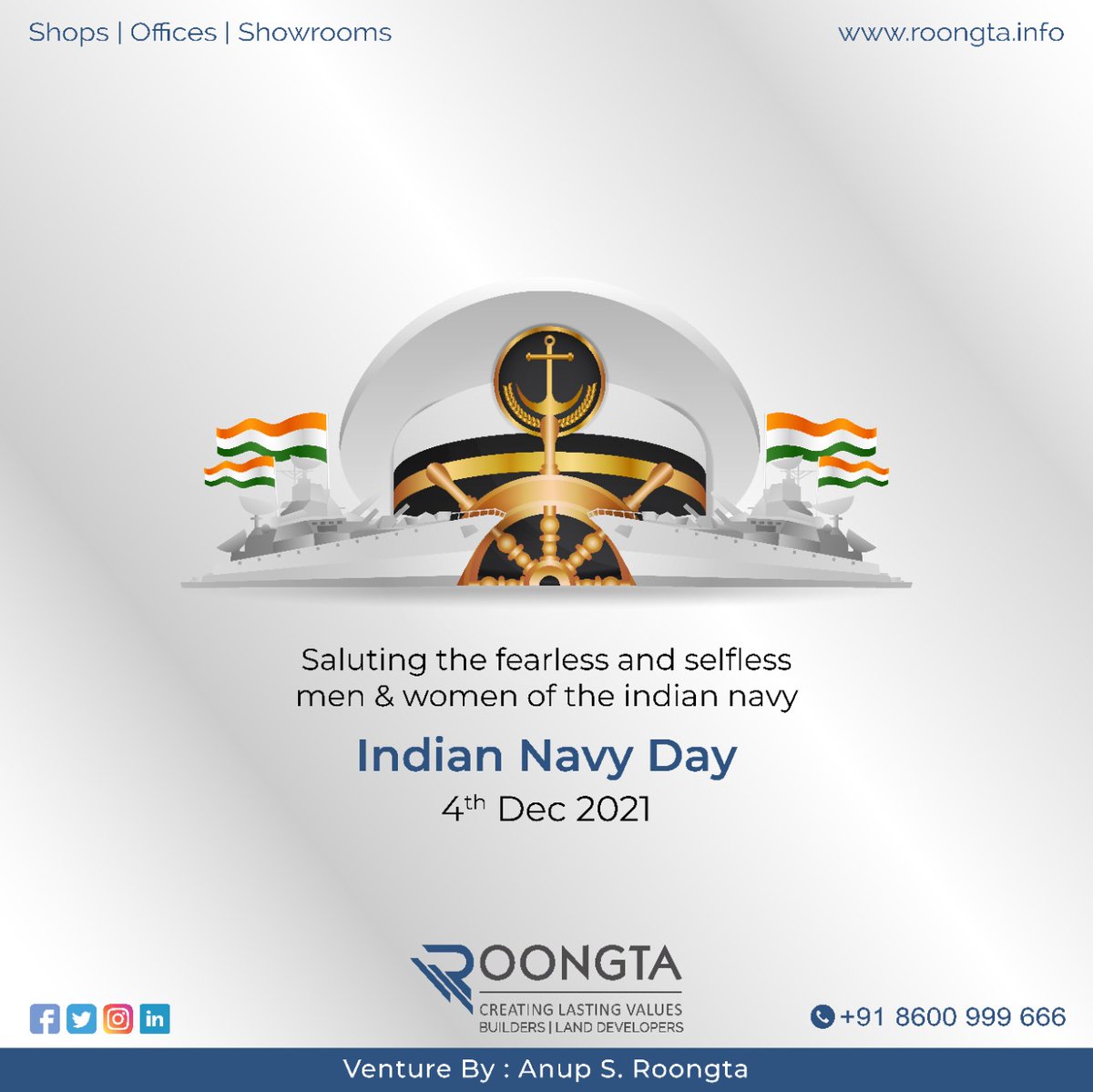 by_anup's tweet photo. With pride let us celebrate this day for our Indian Navy.  Happy Indian Navy Day! 
.
.
.
.
#IndianNavyDay #NavyDayCelebration #Peace #Roongta #nashik #nashikcommercial #nashikrealestate #shops #offices #showrooms #nashikproperty #builders #developer https://t.co/awxzP6wmEl