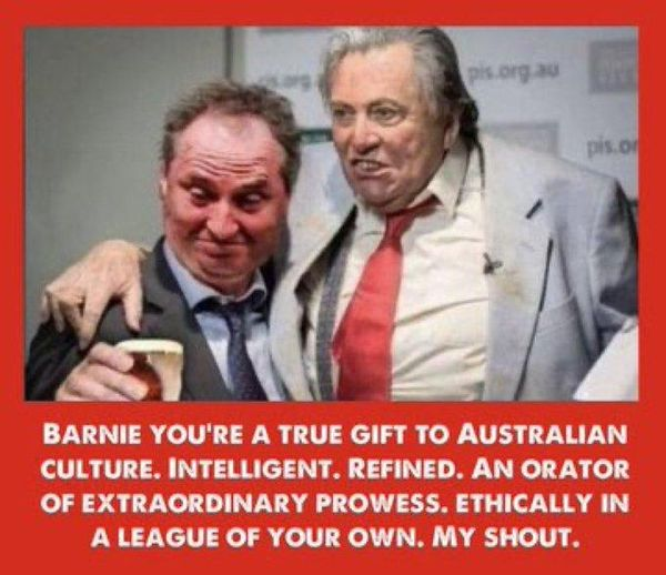 LinksonMark's tweet photo. BREAKING: Barnaby Joyce warns MPs after Jenkins Report to not get drunk in public. 
"I did it once," added the deputy PM, "but I think I got away with it." https://t.co/Psykmlb5XN