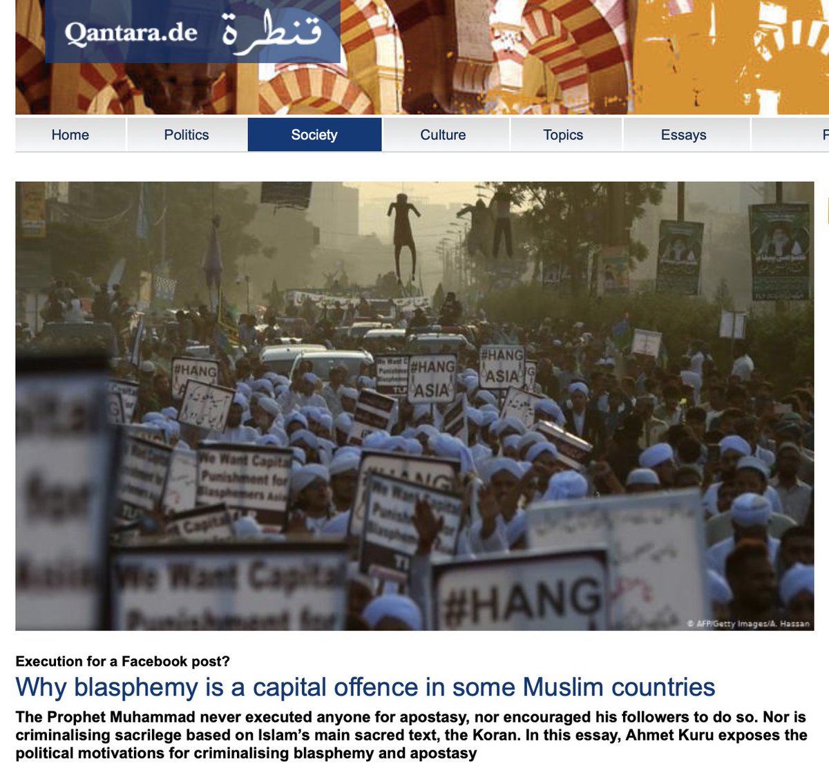 prof_ahmetkuru's tweet photo. 1-In Pakistan, a human was lynched again w a blasphemy charge. If you really believe that Islam is a "religion of peace" you must reject "punishing apostasy &amp; blasphemy." My article analyzing this problem published by @QantaraEN in English, Arabic &amp; German https://t.co/vVjUZLfavc https://t.co/onsVT5aZFL