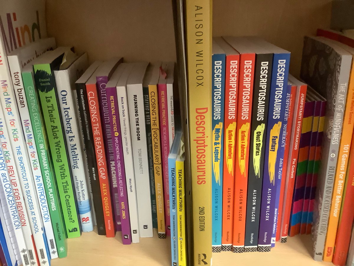 TheWritingWeb's tweet photo. Working with a phenomenal Deputy Headteacher yesterday, it was wonderful to find a beloved collection of #Descriptosaurus writing guides front and centre in her CPD library. 🙌🏾🧡
#WritingRocks https://t.co/7yFYd1R0zc