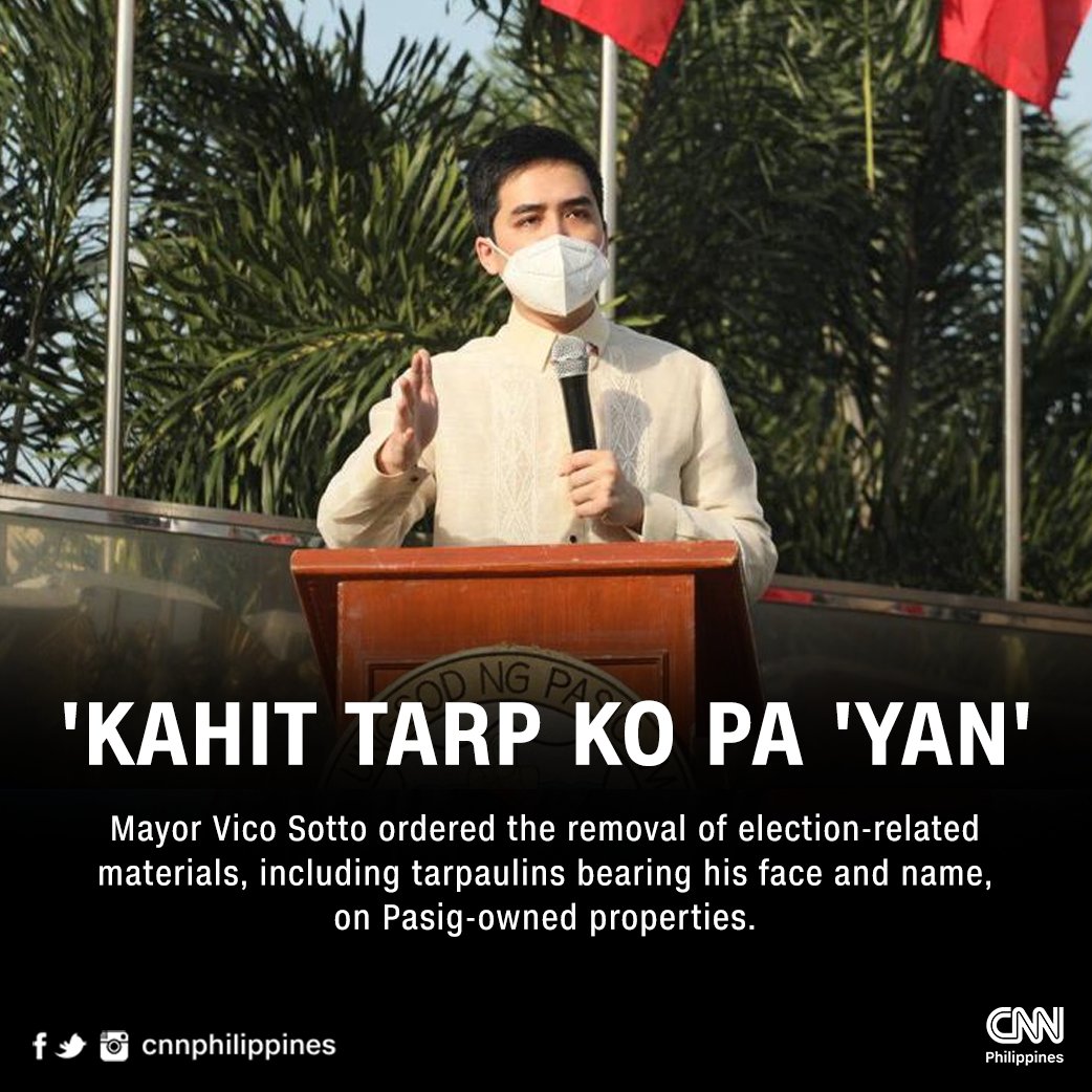 Pasig Mayor Vico Sotto bans the display of posters, tarpaulins, ribbons, and other election-related materials on city-owned properties, including those bearing his face and name for his reelection bid.

Read more: bit.ly/3dfrmOR