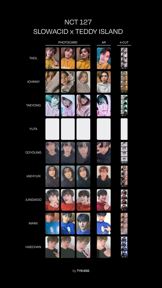 NCT NCT127 マーク slowacid トレカ NCT 127 x Slowacid x Teddy Island photocard template missing: yuta