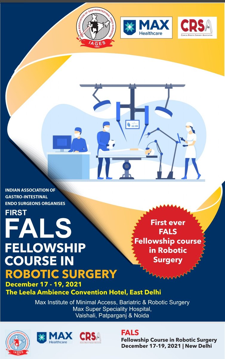 IAGES (@iages_konnect) on Twitter photo First Fellowship Course (FALS) in Robotic Surgery by IAGES on 17, 18, 19th December 2021 at New Delhi
Venue - Leela Ambience Convention Centre, East Delhi
Registration Open
<a href="/drvivekbindal/">Dr. Vivek Bindal |Robotic and Laparoscopic Surgeon</a> First Fellowship Course (FALS) in Robotic Surgery by IAGES on 17, 18, 19th December 2021 at New Delhi
Venue - Leela Ambience Convention Centre, East Delhi
Registration Open
<a href="/drvivekbindal/">Dr. Vivek Bindal |Robotic and Laparoscopic Surgeon</a>