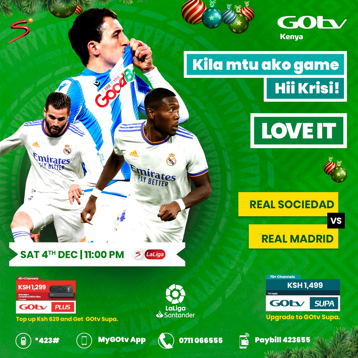 bevalynekwambo3's tweet photo. Real Madrid will be looking to make it eight straight victories in all competitions when they head to San Sebastian to face Real Sociedad Today

Download #MyGOtv App or Dial ✳423# to buy, pay, reconnect, upgrade or clear errors. #GOtvFootahInaweza #KuwaNaKrisiSupa #SUPAFestive https://t.co/JLgFYhnOI2