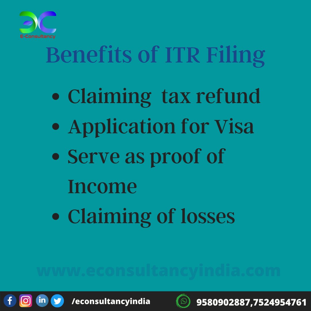 econsultancyind's tweet photo. Benefits of ITR Filing
#ITR #business #incometax #company #taxforcompany #econsultancy https://t.co/vRqL6MJZt5