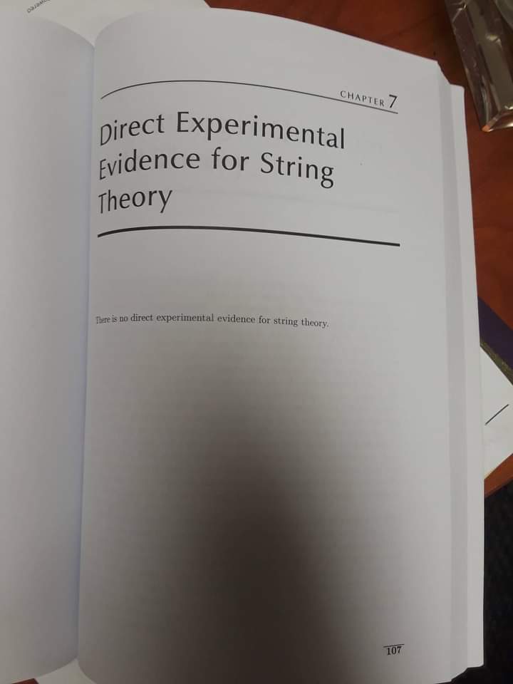 QFTheorist's tweet image. Shortest chapter ever in a physics book.
From Why String Theory?
by Joseph Conlon