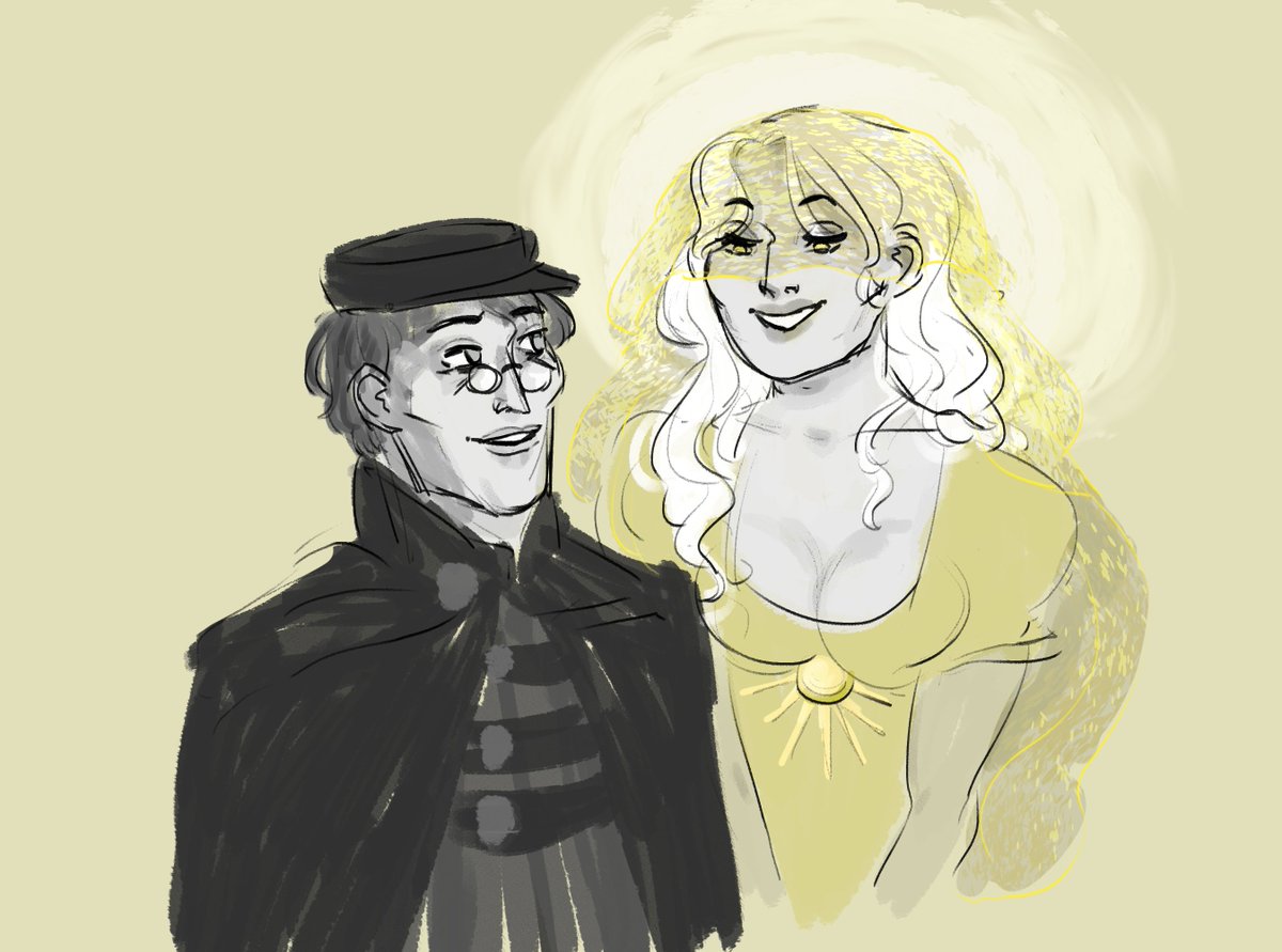 first one is done, but i think it makes the second one better... lighthouse keeper lady with a murky criminal past and the solar spirit who visits her on sunny days