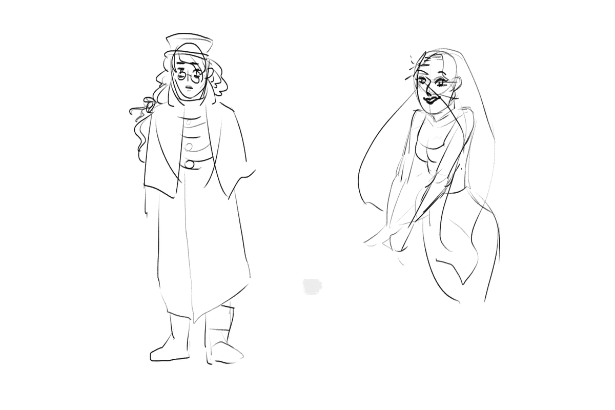 first one is done, but i think it makes the second one better... lighthouse keeper lady with a murky criminal past and the solar spirit who visits her on sunny days